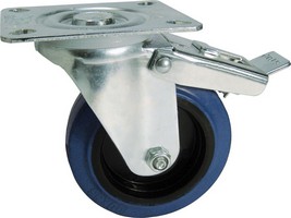 Rouleaux industriels au frein - coureur en caoutchouc bleu, base pivotante, le disc en matière plast