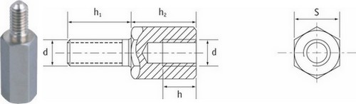 Entretoise six pans avec le filetage externe